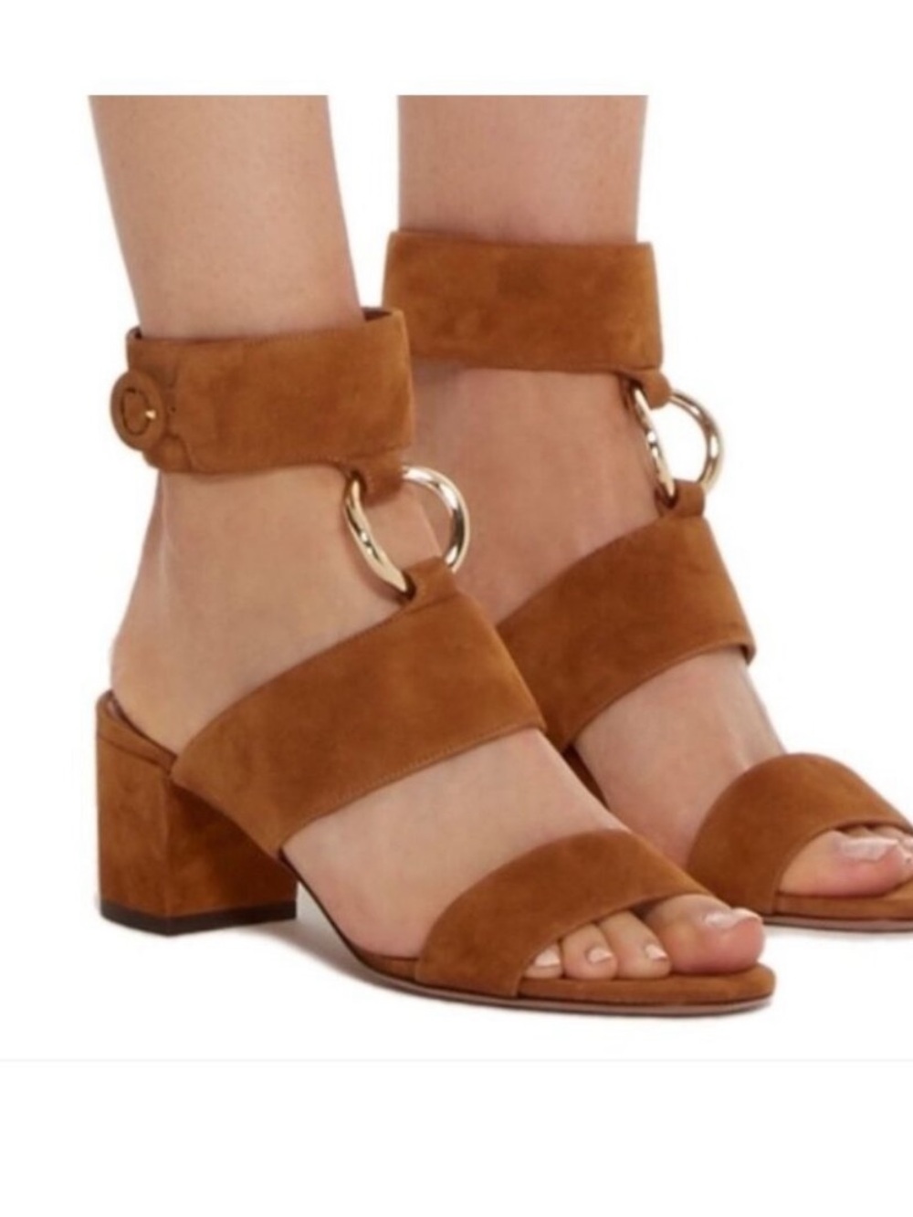 Aquazzura Safari Suede Block Heel Sandals Camel EU 36.5 US 6.5
